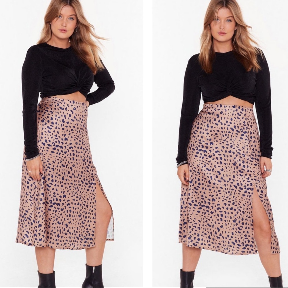 Nasty Gal Leopard print satin midi skirt 16